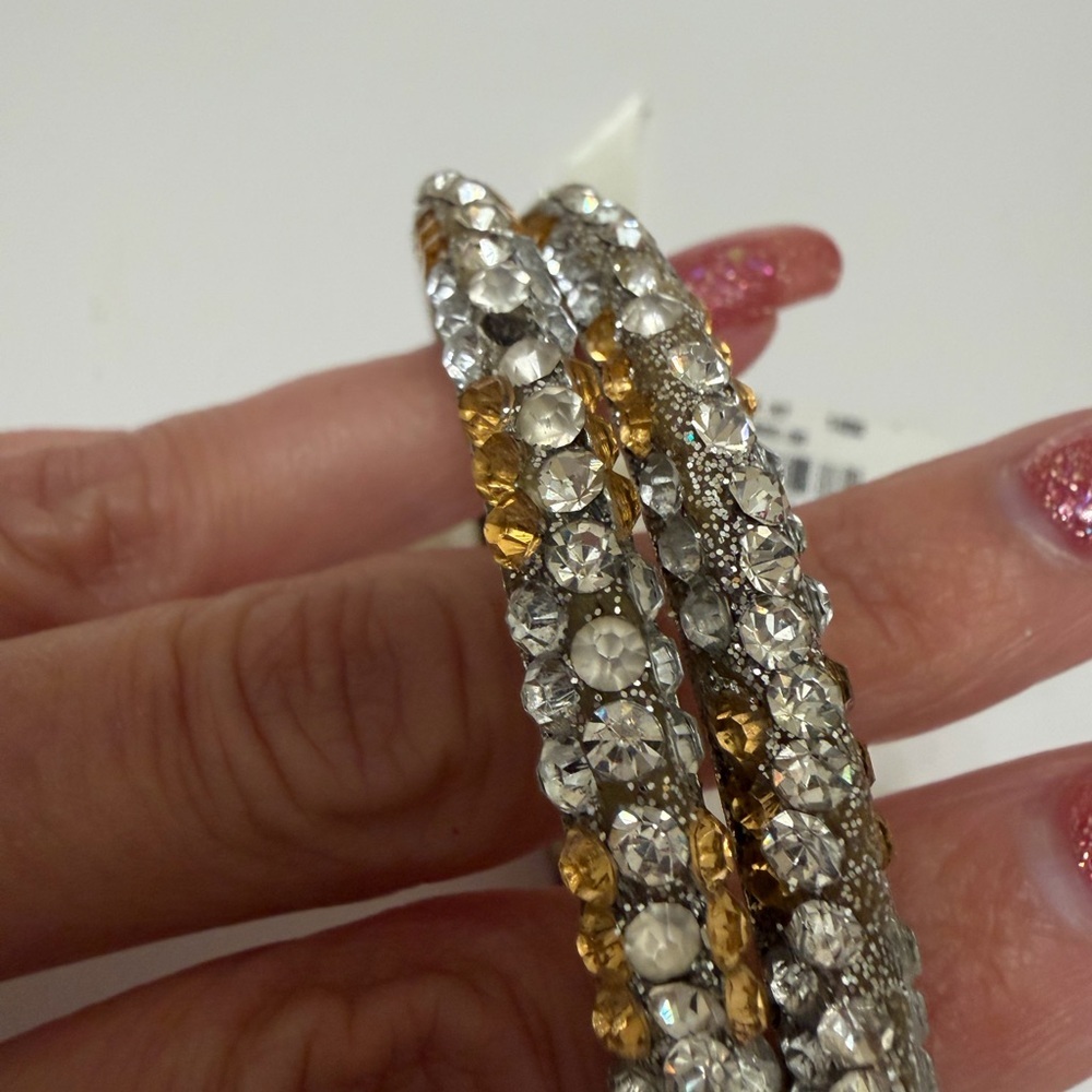 Elegant Gold and Silver Crystal Rhinestone Bangle Bracelet Women’s Set